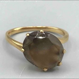 Vintage Preloved 13K Yellow Gold 11x9mm Smoky Quartz Cocktail Ring